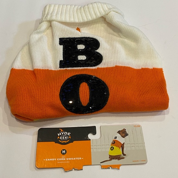 Hyde and Eek! Boutique Dog Candy Corn "BOO" Halloween Sweater Size Medium NWT - Picture 3 of 6